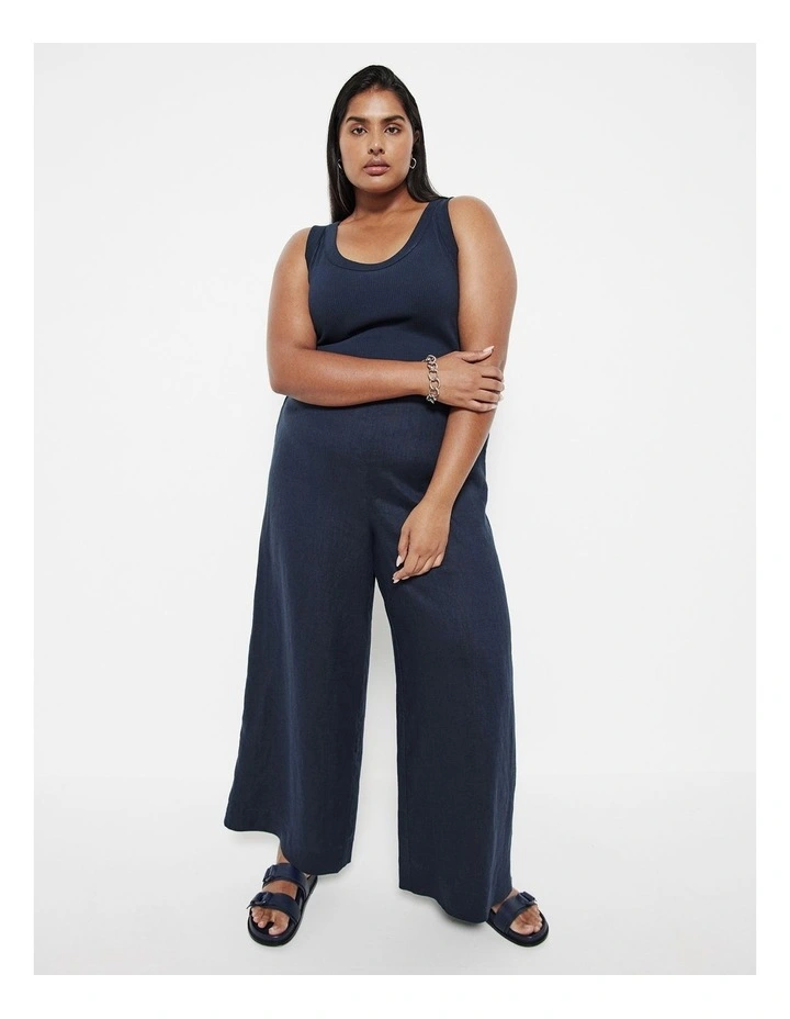 The Flat Front Linen Pant in French Navy