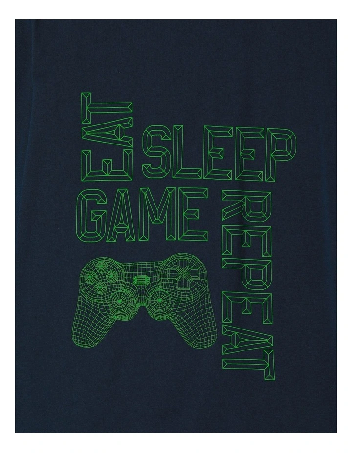 Essential Game Slogan Pyjama Set in Navy