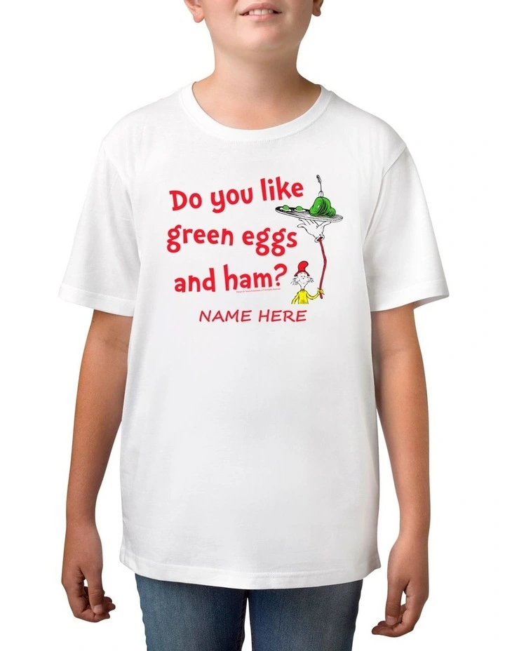 Boy's Dr Seuss Green Eggs & Ham Personalised Cotton T-Shirt