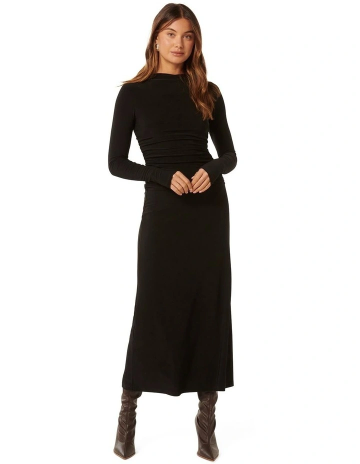 Kiera Long Sleeve Midi Dress in Black