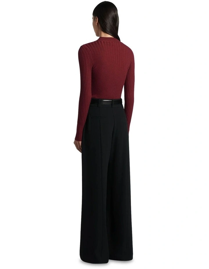 Multi Rib Funnel Neck Knit in Garnet