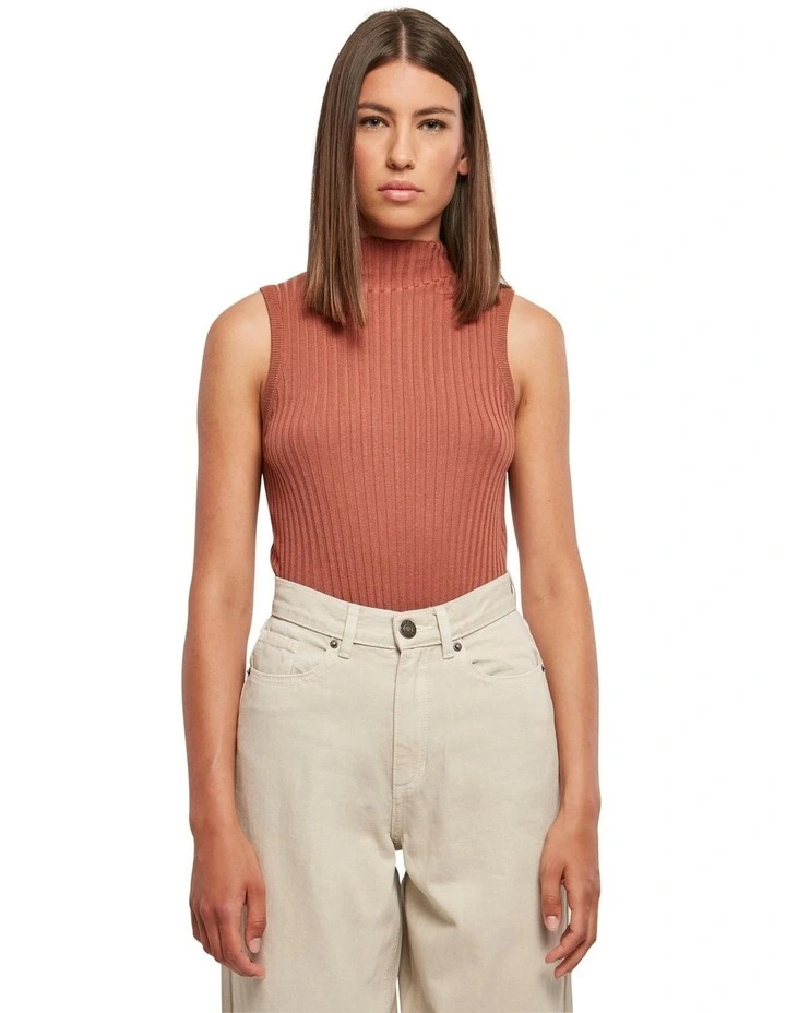 Rib Knit Sleeveless Bodysuit in Terracotta
