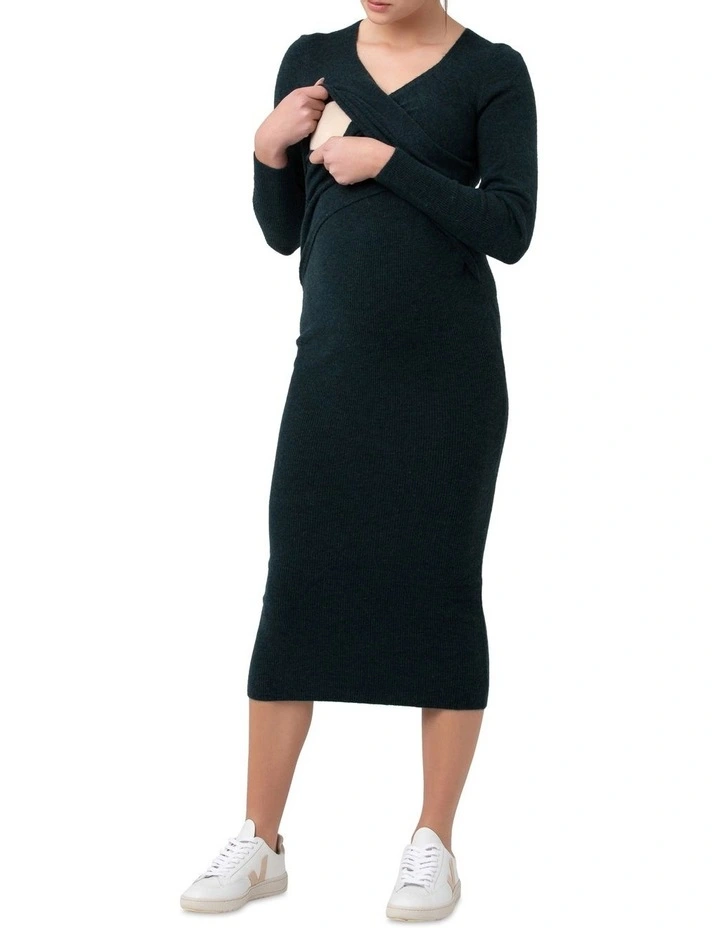 Heidi Nursing Knit Dress in Forest