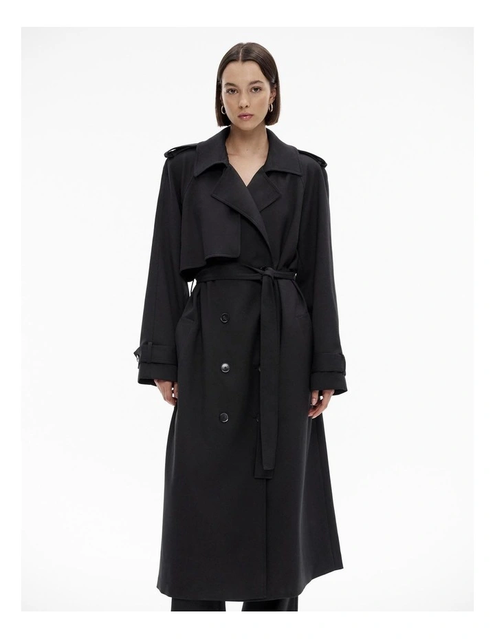 Draped Trench Coat in Black