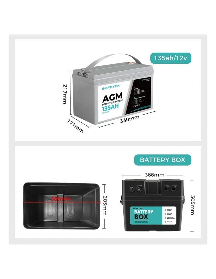 12V 135Ah AGM 4WD Deep Cycle Battery with Strap Battery Box