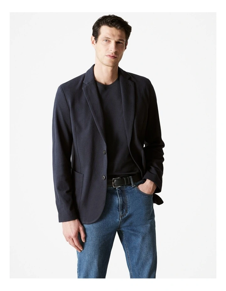 Regular Fit Stretch Pique Blazer in Navy
