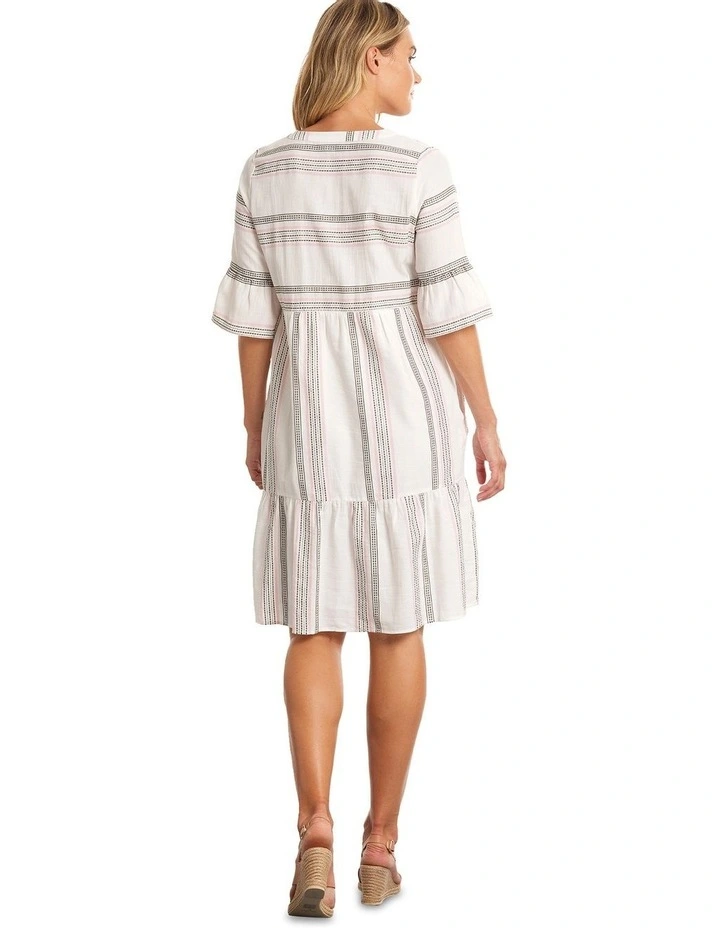 Elbow Textured Dress in Multi Stripe