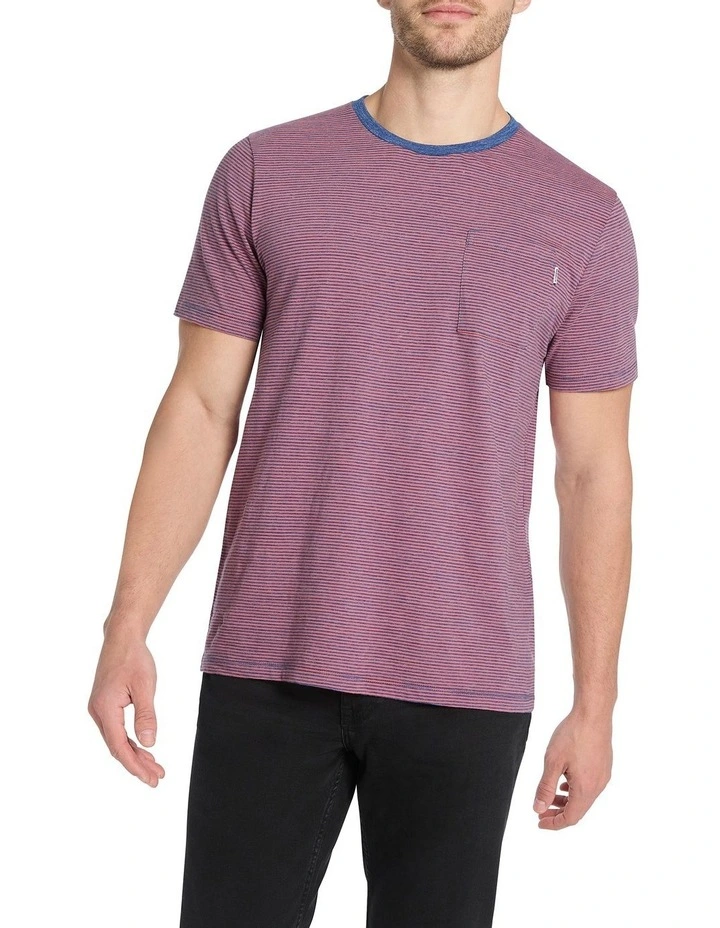 Ade Short Sleeve Stripe Tee in Cranberry/Multi