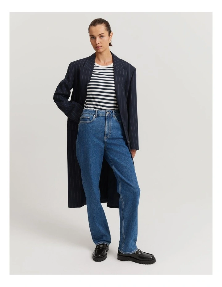 High Rise Straight Leg Jean in Mid Blue Wash