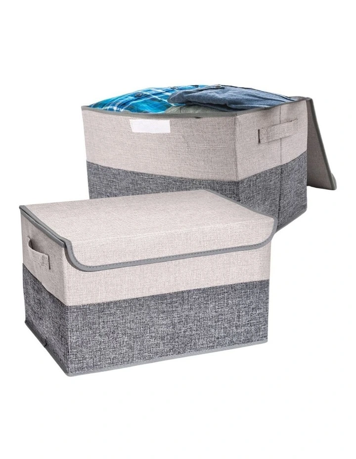 Linen Foldable Storage Organizers 2 Pack 29L in Gray/Beige