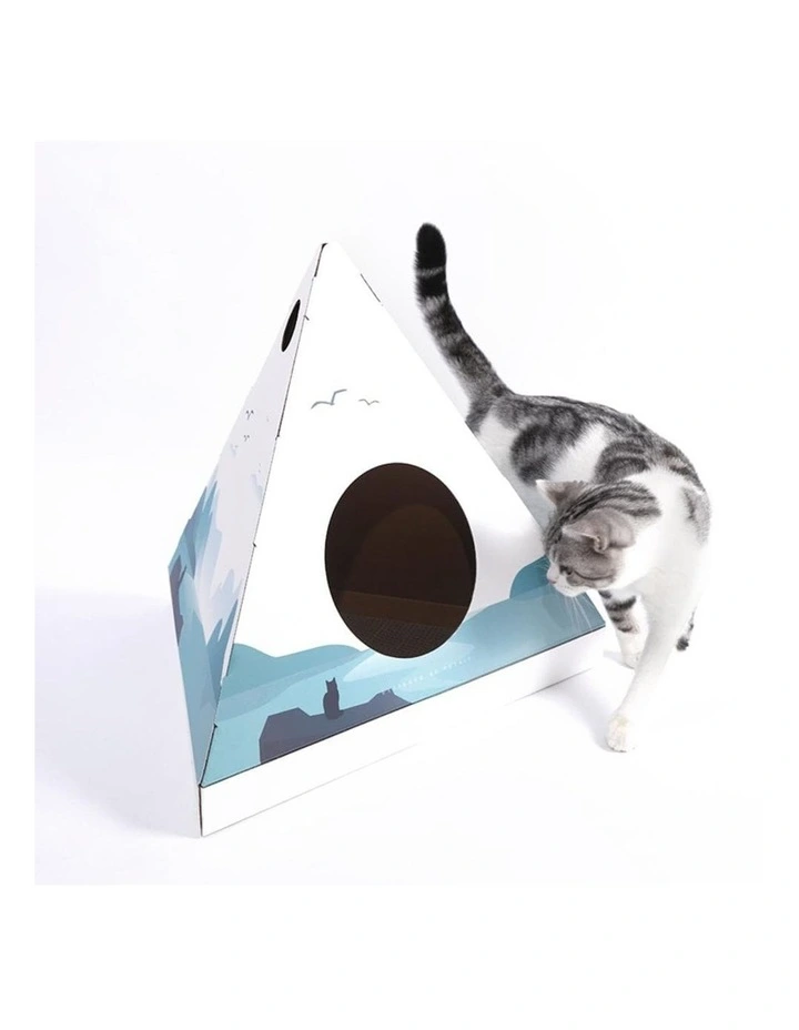 Cardboard Cat Scratcher Pyramid Landscape House in Blue