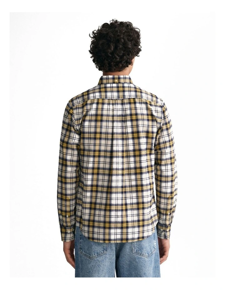 Regular Fit Checked Brushed Oxford Shirt in Parchment Yellow
