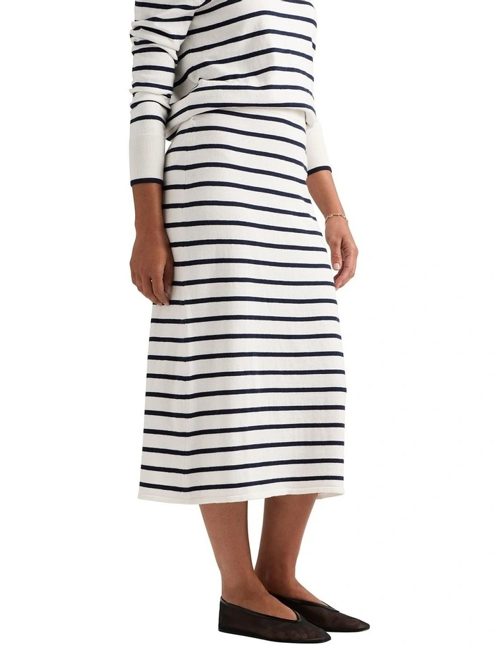 Lynne Striped Knit Skirt in White Stripe