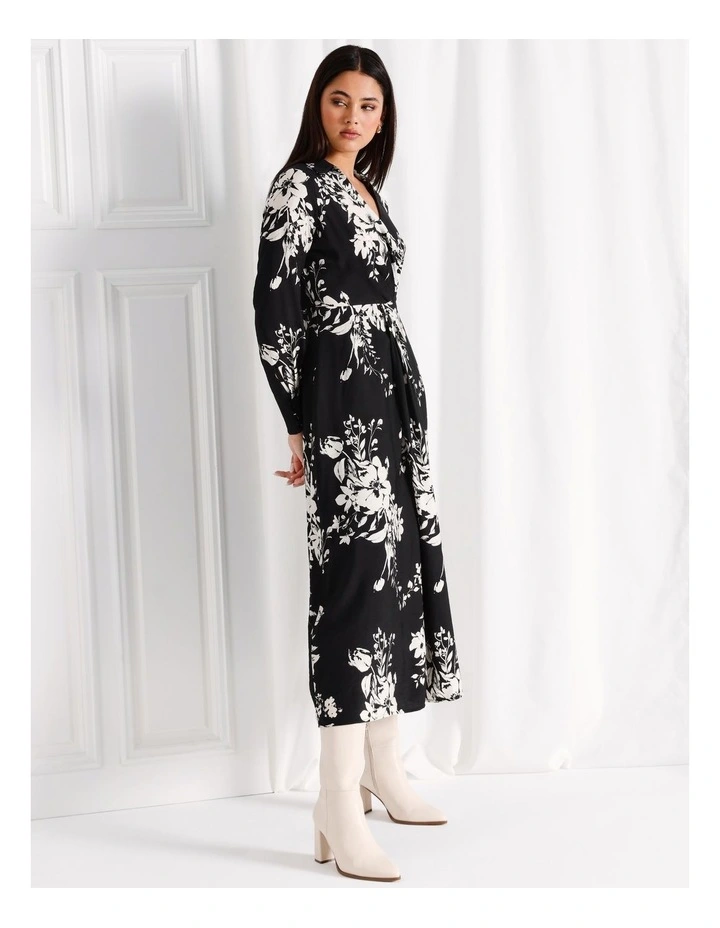 Twist Front Midi Shirt Dress in Black