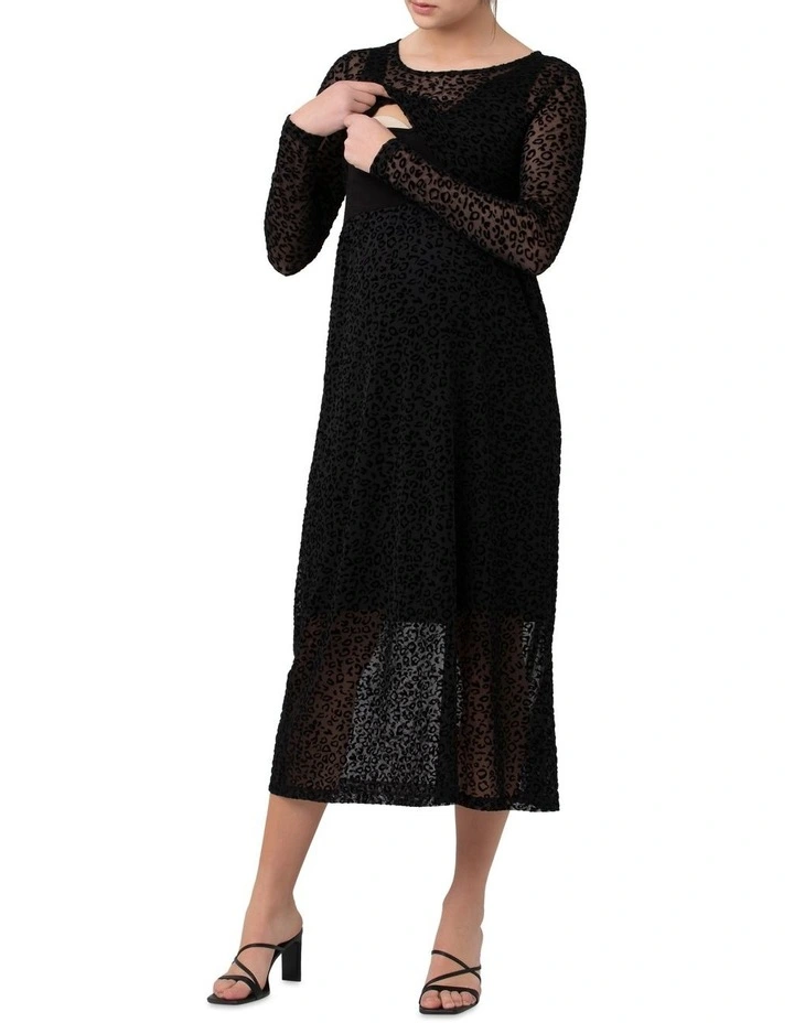 Leo Flocked Nursing Dress in Black
