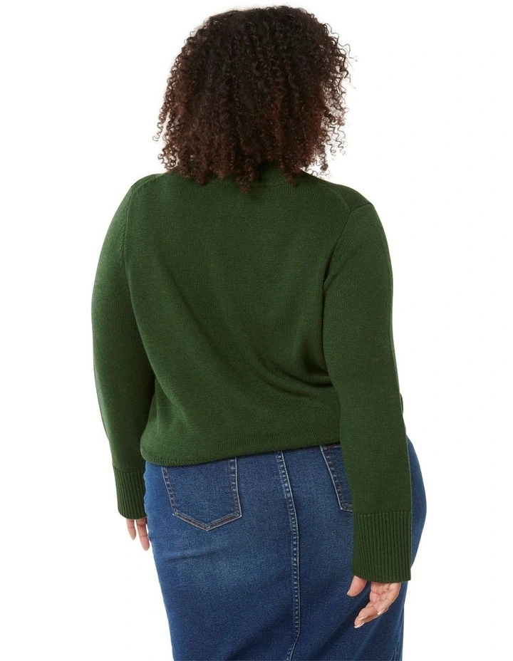 Poppy Stand Neck Jumper in Green