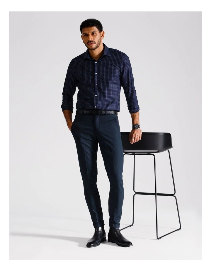 Slim Long Sleeve Shirt 1 Colour Check On Navy In Blue