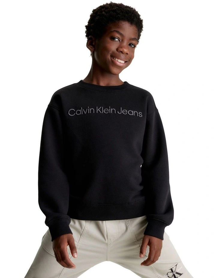 Raised Institutional Logo Cotton Fleece in Black