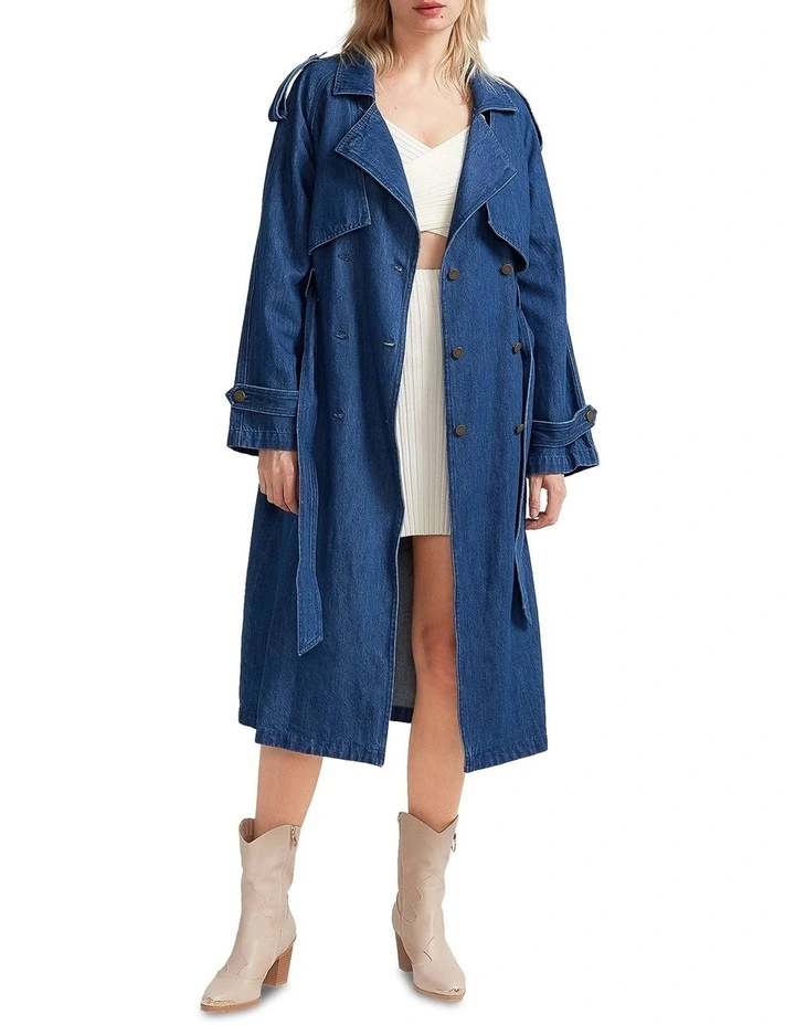 Wild Skies Denim Trench in Blue