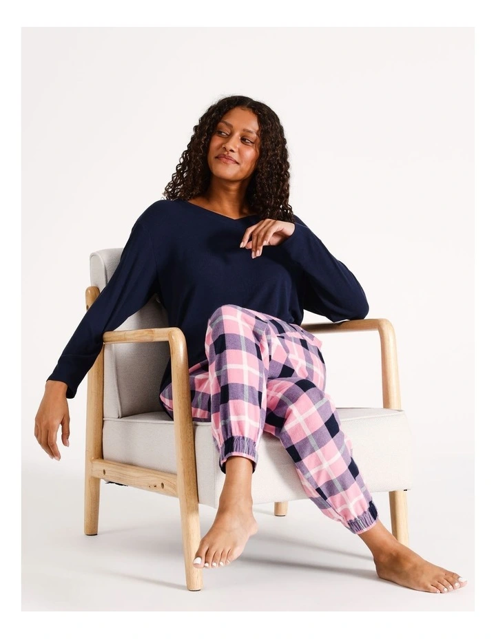 Rib Long Sleeve Top in Navy