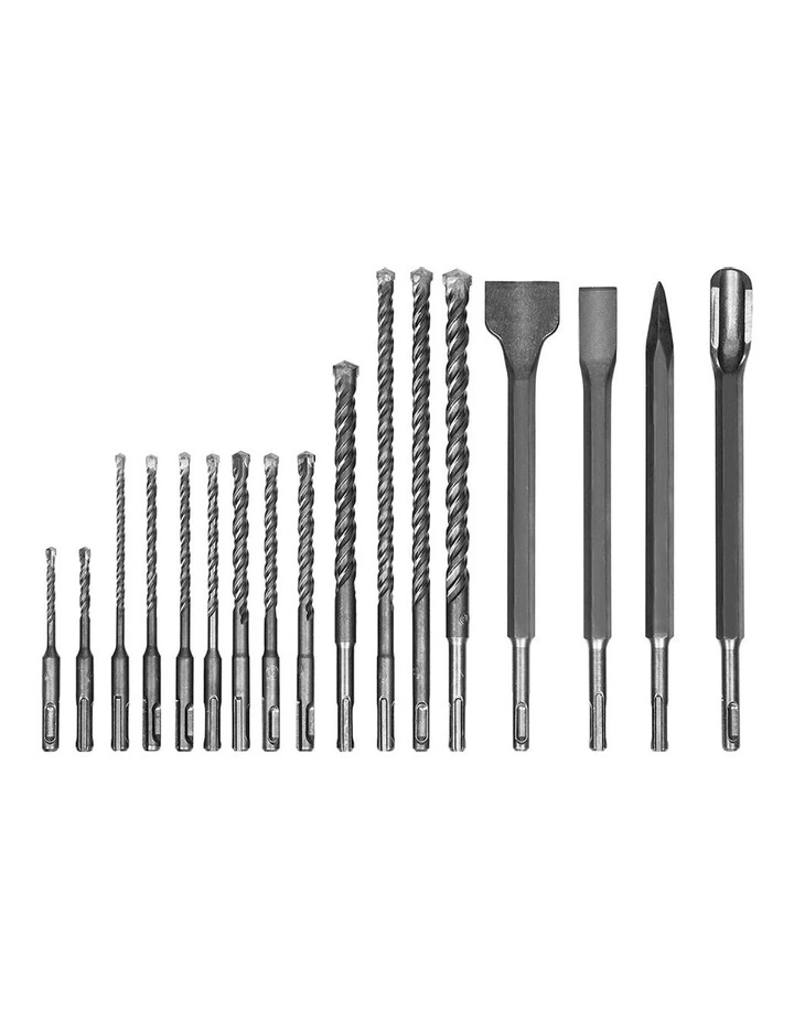 Drill Bits and Chisel Set 17 Pieces in Black