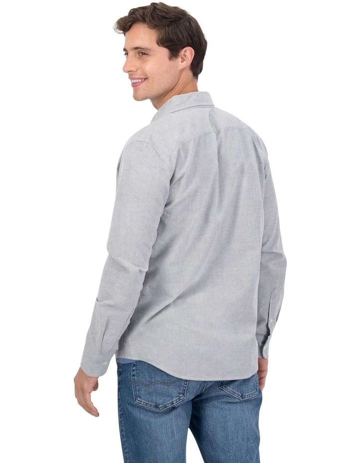 Slim Fit Solid Oxford Button-Up Shirt in Gray