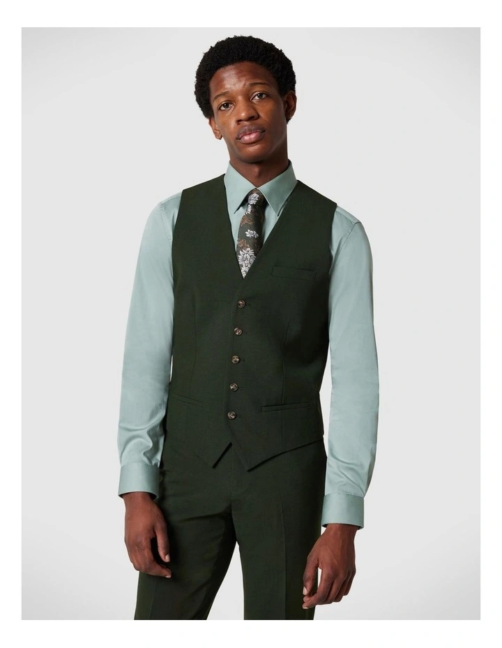 Wool Blend Tailored Vest in Dark Khaki