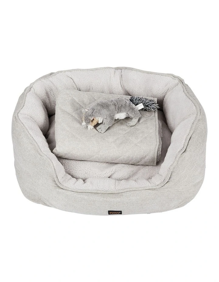 Quilted Blanket Squeaky Toy with Pet Bed Set L in Beige