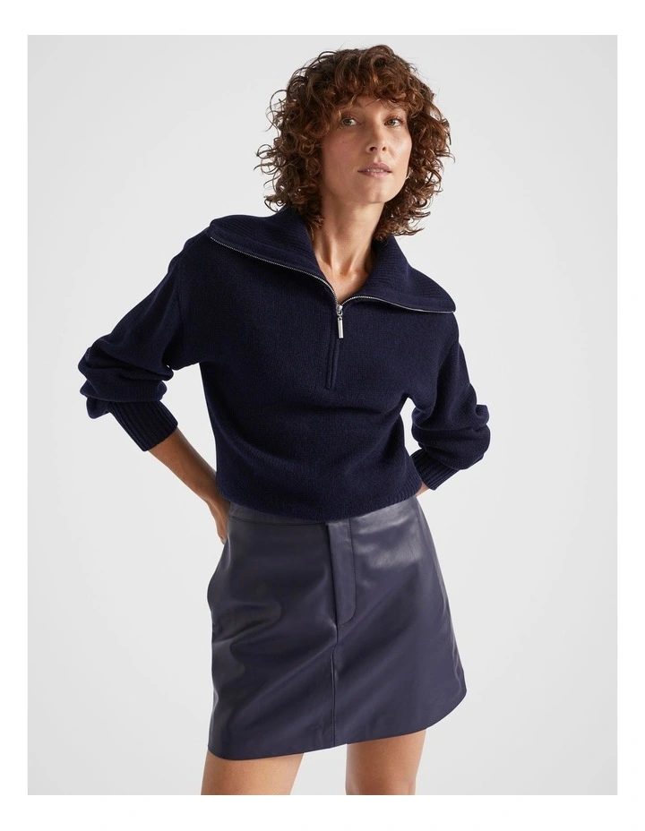 Merino Wool Funnel Neck Knit in Midnight Sky