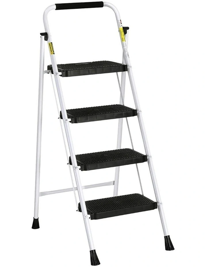 4 Step Folding Multi-Purpose Platform Steel Ladder in Black/White