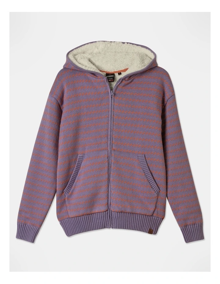 Knitted Waffle Zip Thru Top in Purple