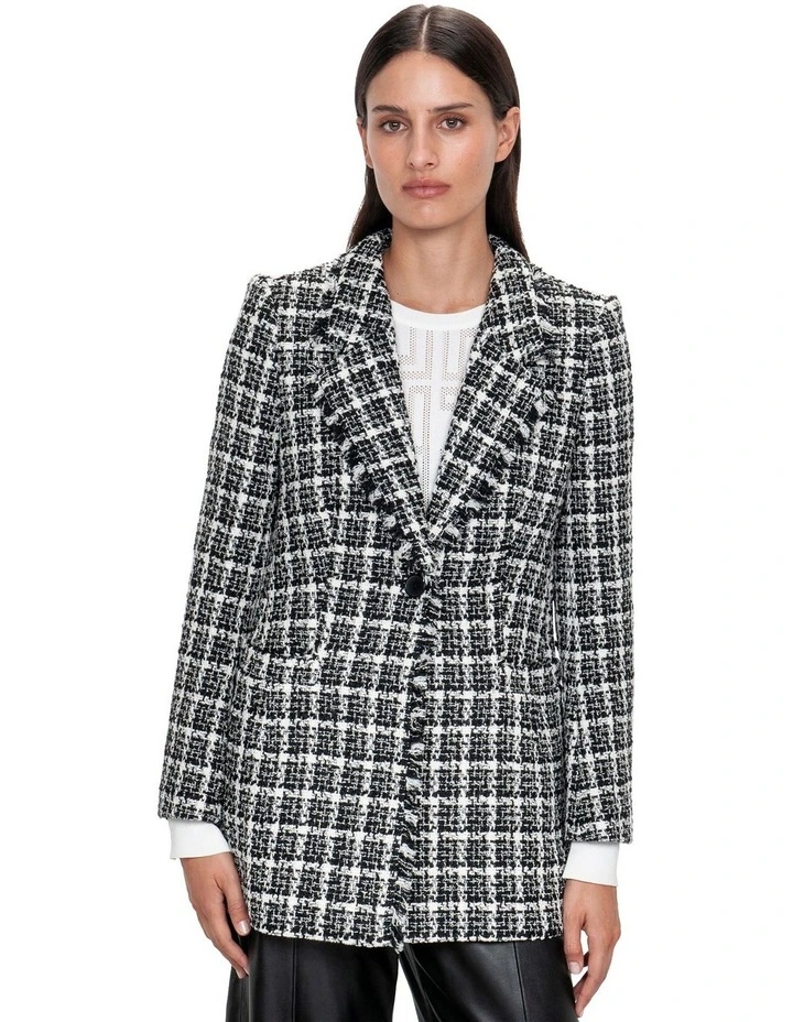 Check Tweed Coat in Black/White