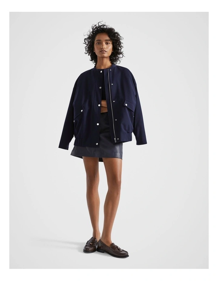 Snap Button Bomber Jacket in Midnight Sky