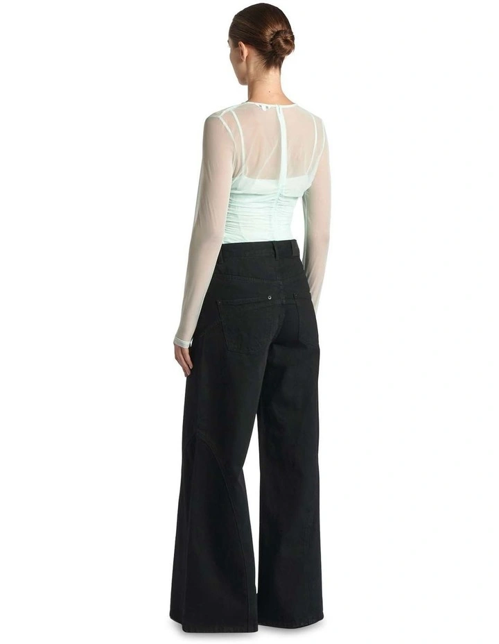 Ruched Mesh Top in Ice Mint