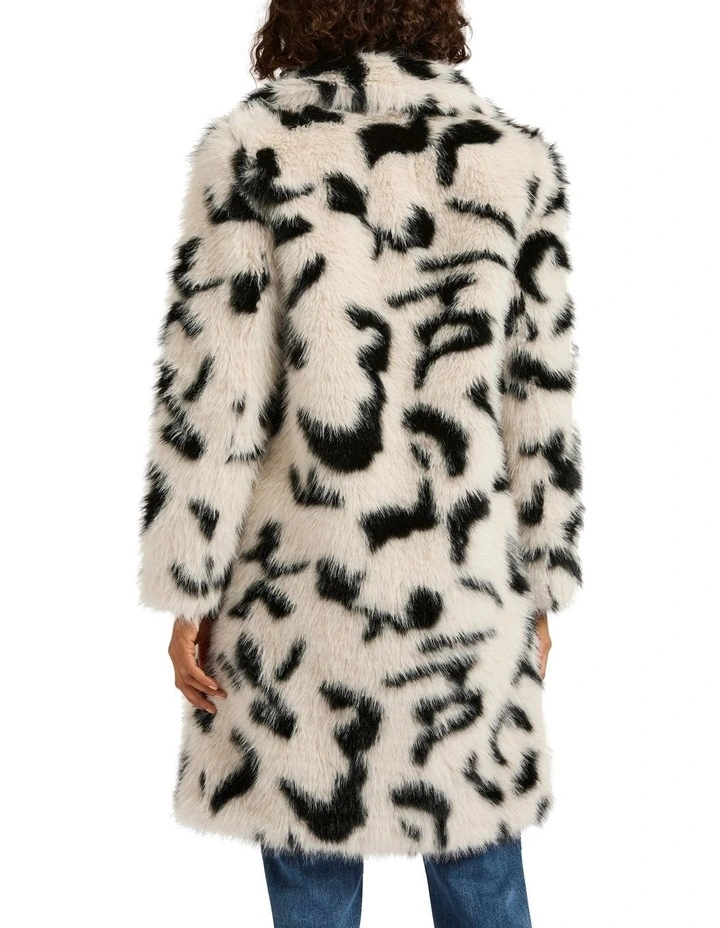 Mollie Faux Fur Coat in Ivory/Black