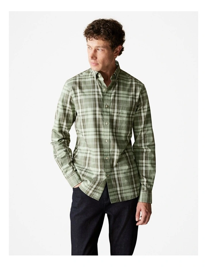 Regular Fit Supima Cotton Tonal Check Shirt in True Olive