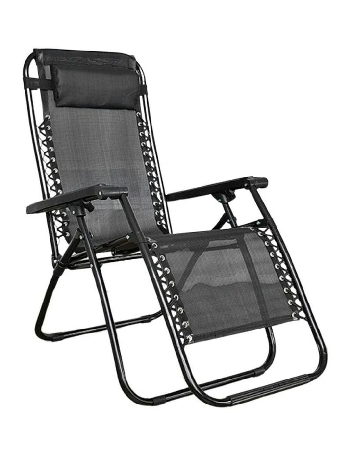 Outdoor Folding Reclining Camping Beach Chair in Black
