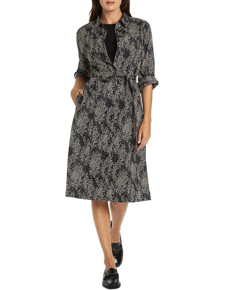 Lenora Cotton Shirt Dress in Black Multi