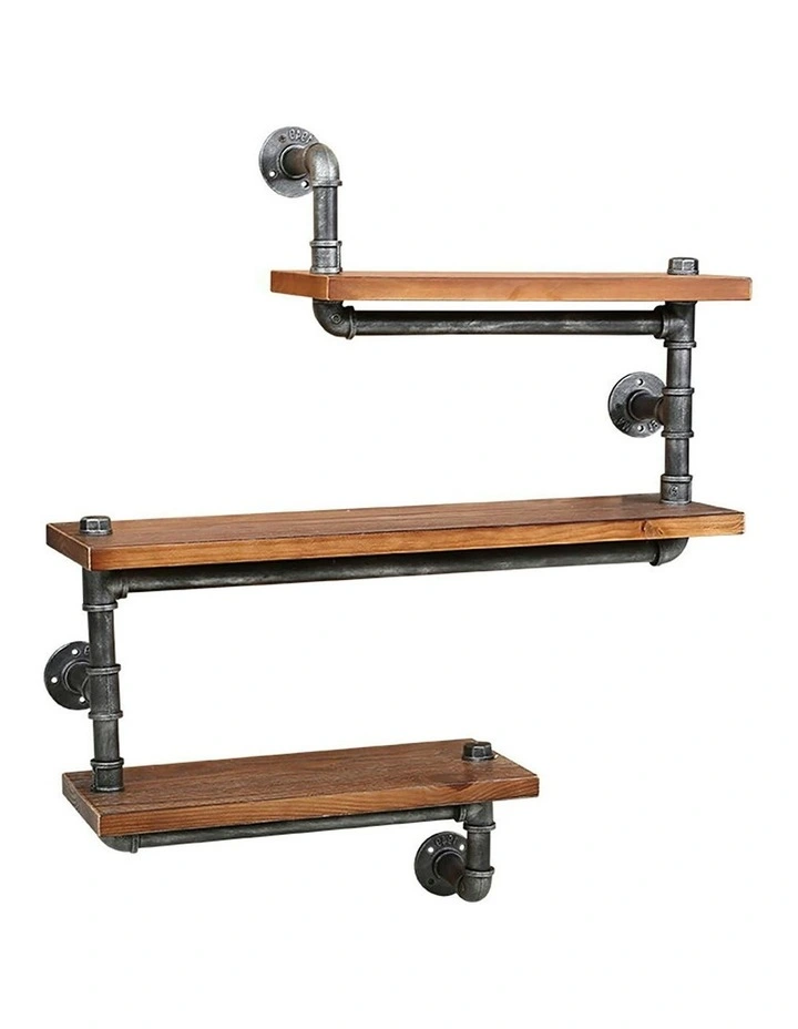 Floating 3 Tiers DIY Pipe Shelf in Brown