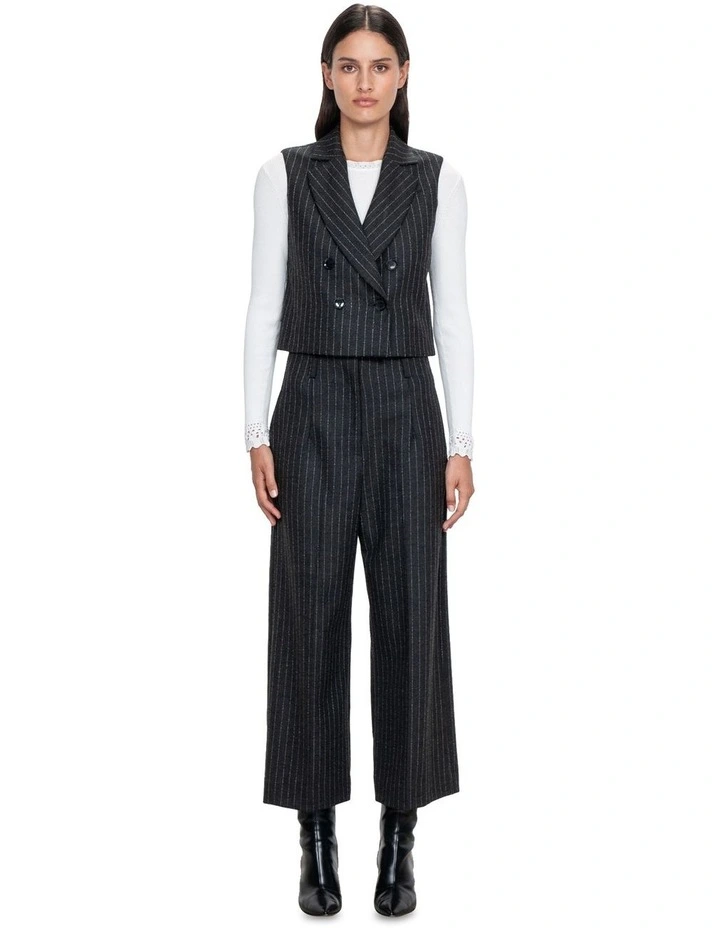 Wool Pinstripe Crop Pant in Charcoal