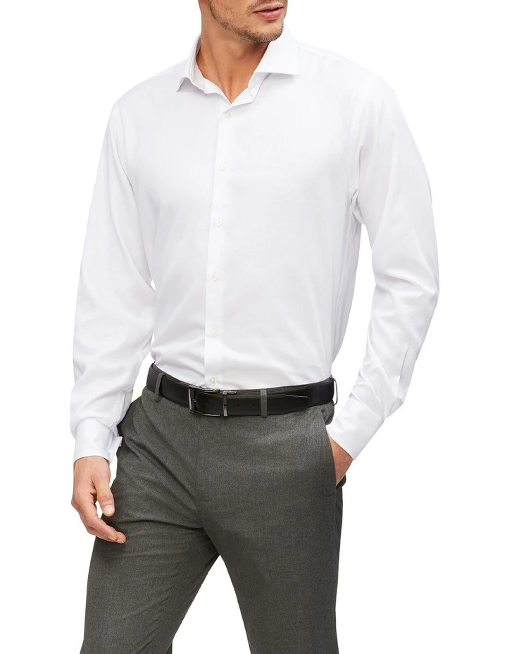 Wash N Wear Plain Euro Long Sleeve Business Shirt in White