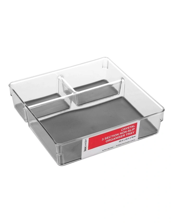 22.5x6cm Crystal 3 Section Square Non-Slip Organiser/Holder Grey