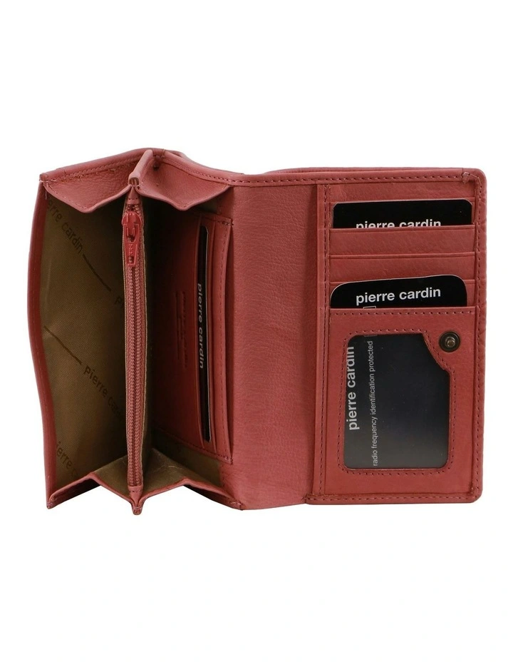 Tri-fold Diamond Pattern Emboss Leather Wallet in Marsala