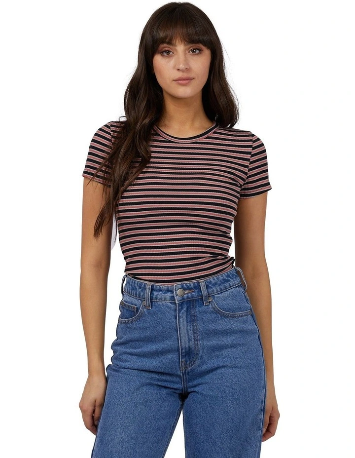 Eve Rib Stripe Tee in Black