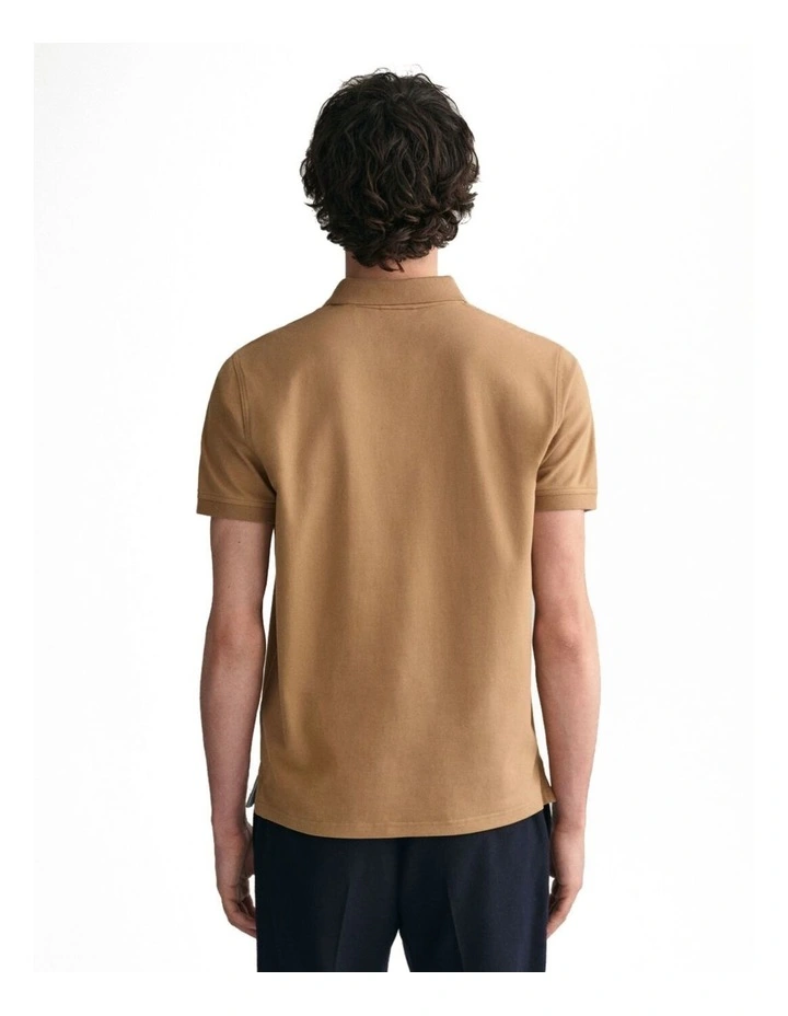 Contrast Pique Polo Shirt in Warm Khaki