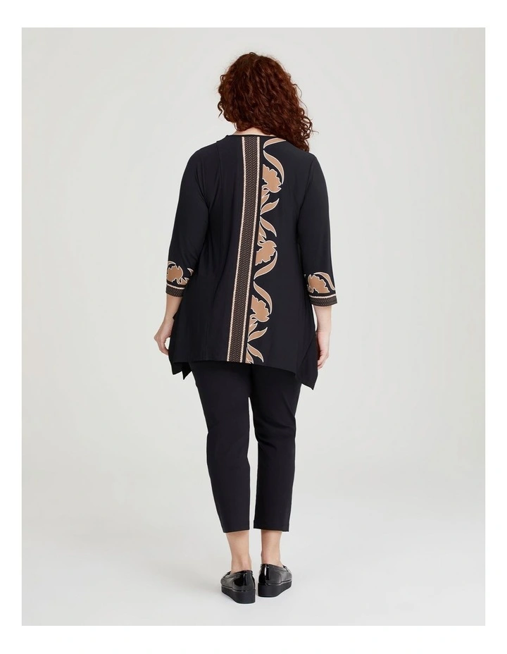 Border Print Top in Black Print
