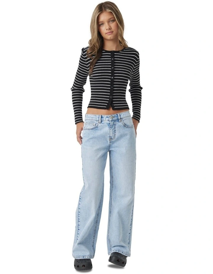 Greta Button Top in Black Stripe