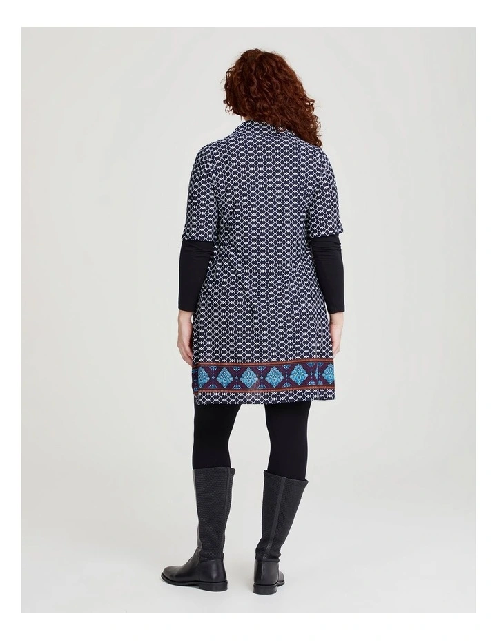 Border Print Tunic in Dark Indigo/White