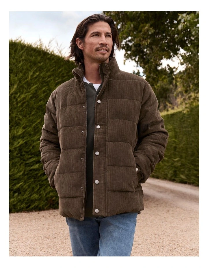 Port Campbell Cord Puffer Jacket in Khaki