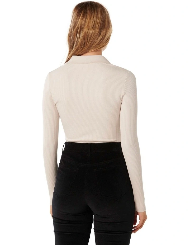 Paris V-Neck Polo Long Sleeves Top in Cream
